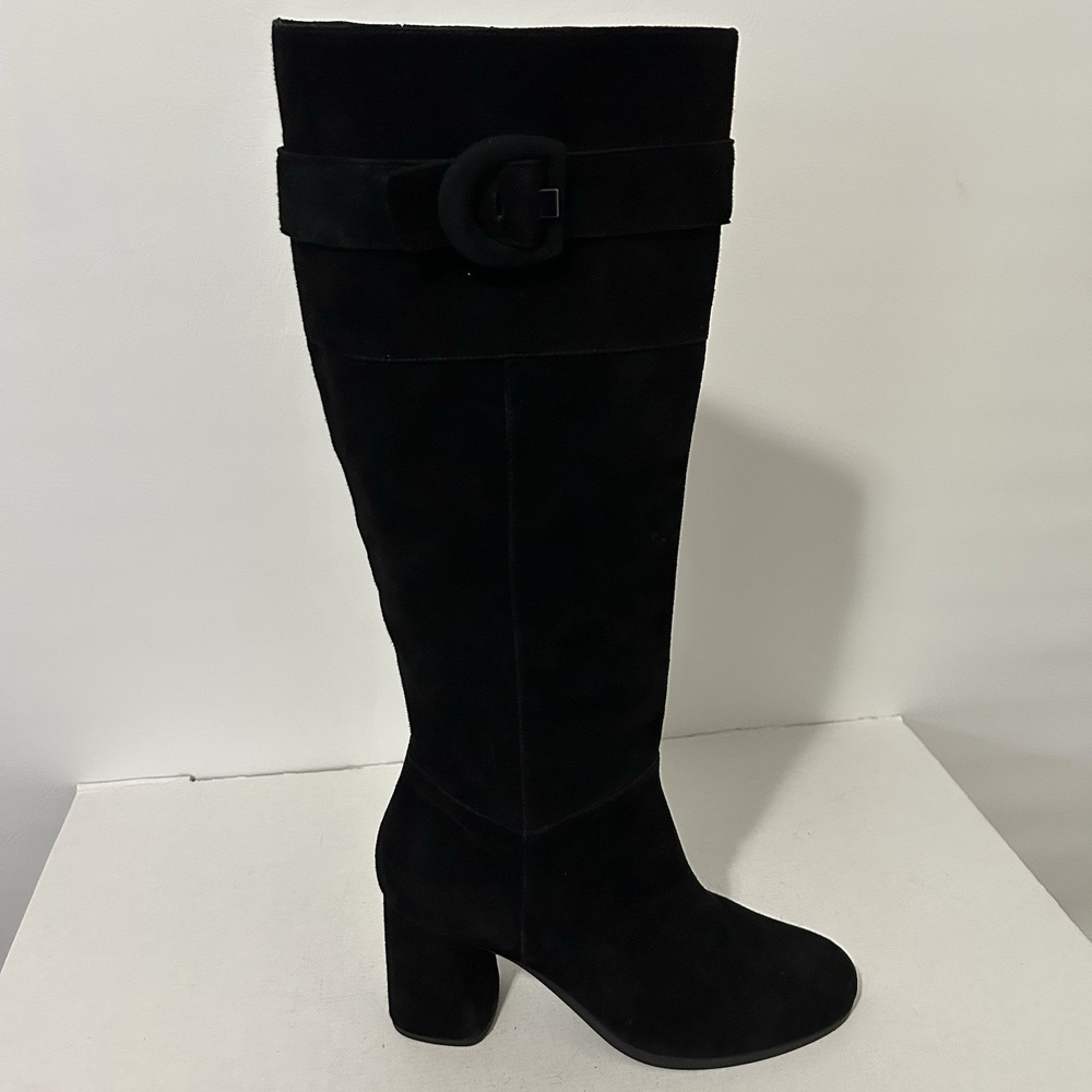 Geox Respira Boots Womens 9.5 Tall Knee High Black Suede Block Heels Zipper